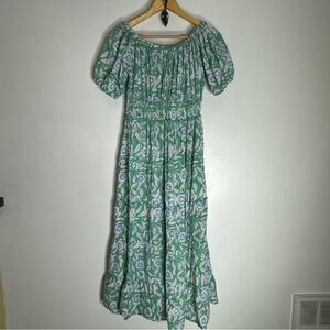 CJ Laing Happy too Women’s‎ midi dress green floral smocked waist tiered CP